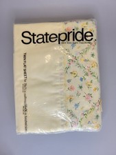 Vtg NOS Statepride Twin Flat Bed Sheet Floral Yellow Pink Scalloped Edge 70s