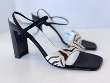 Vintage 90s Y2K BEBE Zebra Print Cow Hair Strappy Heel Sandals Size 6.5 Flaws