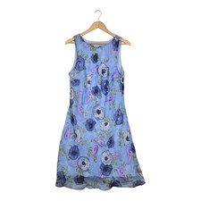 Vintage All That Jazz Dress Blue Purple Floral Sheer Lined Fairy Garden Party