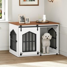 Dog Crate Furniture, 31.5" Farmhouse Dog Kennel with Sliding Barn Door, Woode...