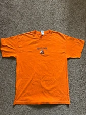 PUBLIC IMAGE Orange Graphic T-Shirt Dragon Monk Y2K Streetwear Size L Grail Rare