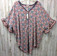 Max Studio Top Womans Plus 2X Flutter Sleeve Lagonlook Boho Western Blouse NWT