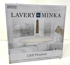 Minka Lavery 1-Light Matte White and Painted Wood Grain LED Pendant Light 28332