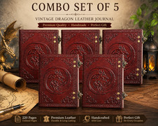 Dragon Design Leather Notebook 5 Set Antique Writing Book 200 Page Diary