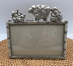 Pewter Nursery Baby Photo Frame Lamb Sheep Flowers 4 X 6