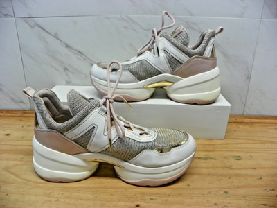 MICHAEL KORS OLYMPIA TRAINER WHITE PINK METALLIC GOLD SIZE 11M USED