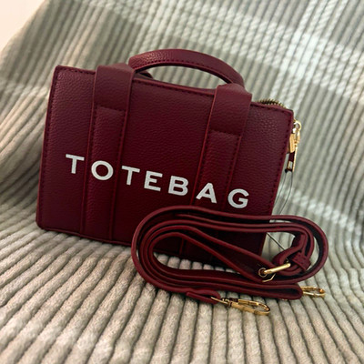 Women s Burgundy Logo Small Zip Satchel Top Handle Bag, Detachable Strap, Gold