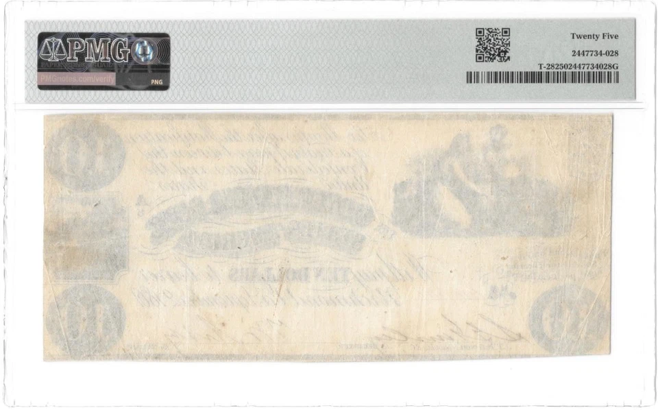 T-28 PF-7 1861 $10 Confederate Civil War Note PMG Very Fine 25 Bright Good Color - Image 3 of 4