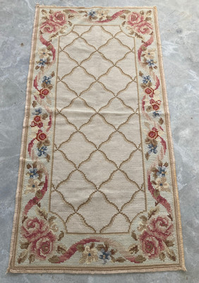 Vintage Französischer Blumen Nadelspitze Handarbeit Mehrfarbig Teppich Wollteppich 137x72 cm