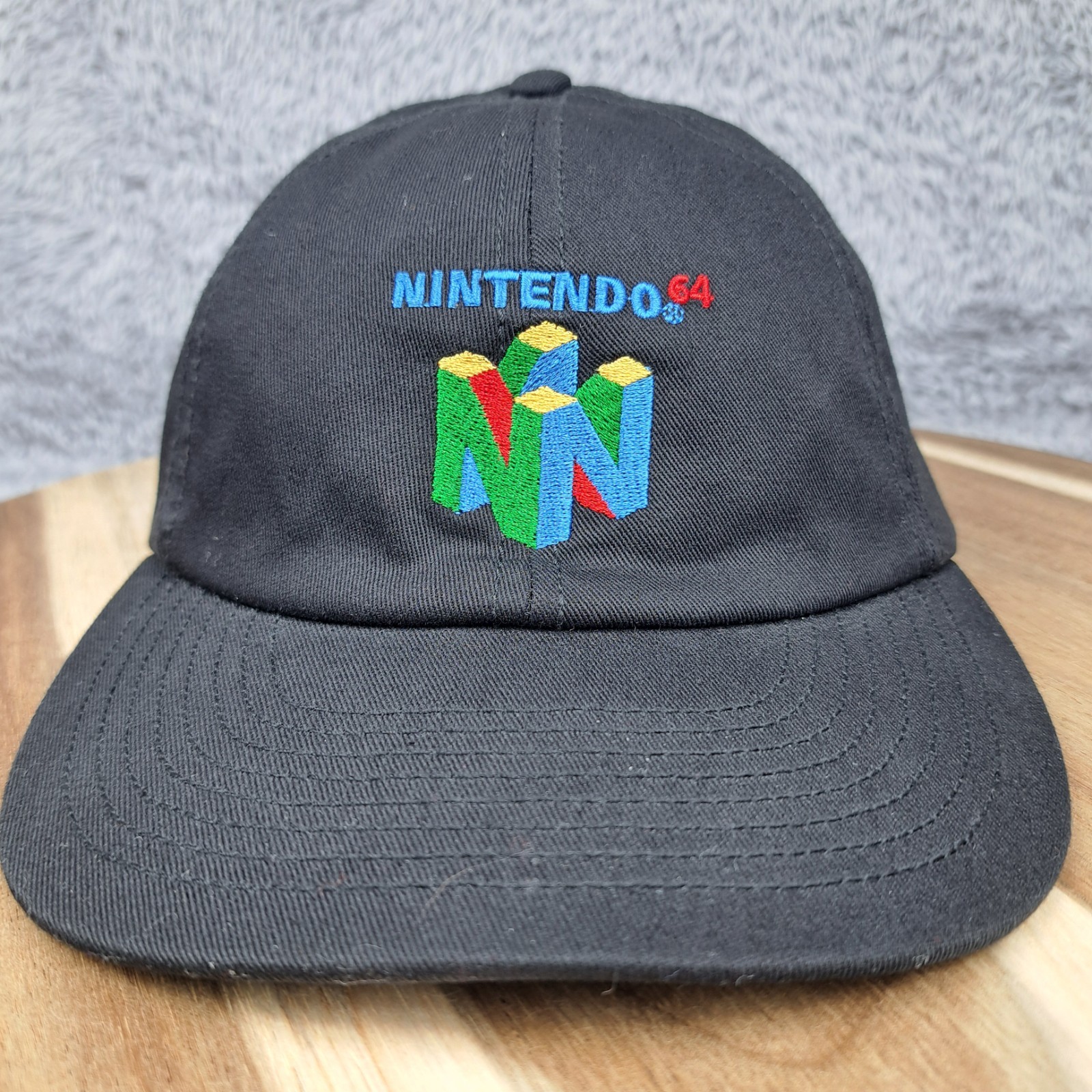 Nintendo 64 Hat Cap Strap Back Black Logo Mens One Size Embroidered Retro Gamer