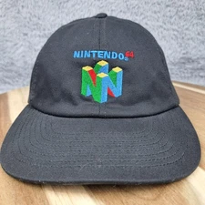 Nintendo 64 Hat Cap Strap Back Black Logo Mens One Size Embroidered Retro Gamer