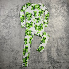 Minecraft Legends Boys 2 Piece Pajama Set Size 10 Green Gray Creeper Sleepwear