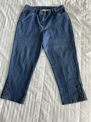 Ruby Rd. Women's Cropped Blue Jeans Lace-Up Accent Elastic Waist Stretch