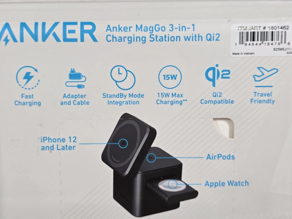 Anker MagGo 3-in-1 Cube Charging Station with Qi2 for iPhone Airpod Apple Watch - Image 4 of 4