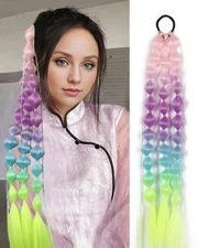 Bubble Braid Hair Extension Rainbow Easy To Install Festival Hair Set Of 2