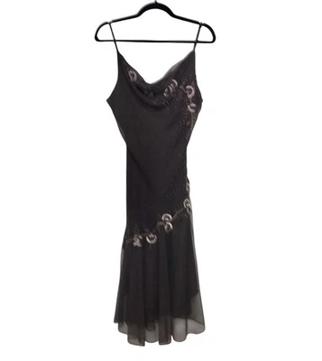 VTG 90’s Y2K XSCAPE Silk Slip Dress Cowl Embroidered Beaded Fairy Whimsi Sz 14 - image 1 of 4