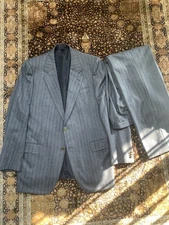 Vtg Brioni Suit 2 Piece Wool Blue Denim Effect Chalkstripe Buttons WOW Mens 44