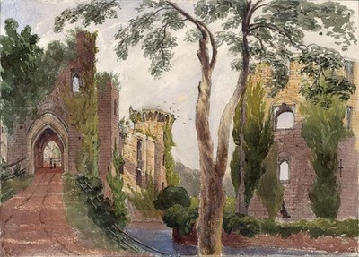 Selina Viscountess Milton Aquarell Gemälde - Raglan Castle Wales 1875