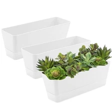 3 Pack Window Box Planters 12 Inches Rectangular Plastic Flower Pots Containers