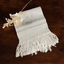 Salvietta Cifrata Lino Punto Pieno Uncinetto Italia XX Secolo Originale