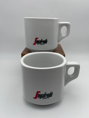 Segafredo Zanetti Italian Espresso Demitasse Cups 6oz Porcelain Vintage S/2 C58