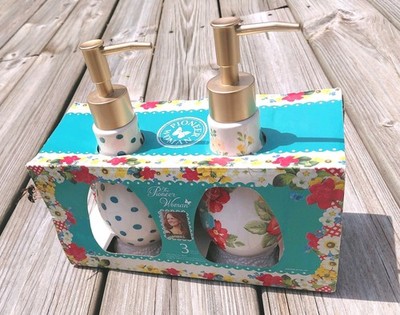 The Pioneer Woman Vintage Floral Ceramic Soap Dispenser Set Brand New