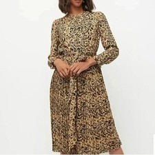 NEW J. Crew Leopard Carly Dress Midi Pleated Long Sleeve Size 0