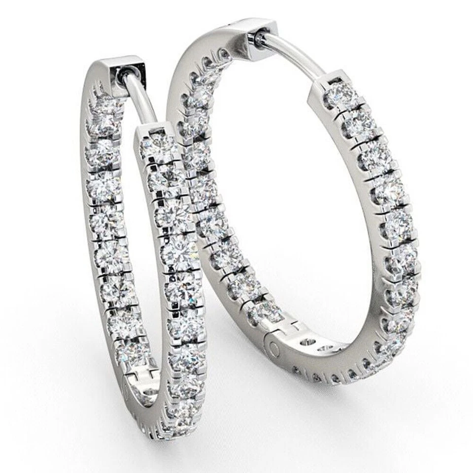 Weißgold Creolen Natürlicher Diamant Rundschliff 3,25 Karat Damen Ohrringe... - Bild 3 von 4
