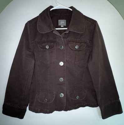 J.Jill Women's S Brown Button Front Collared Pocket Long Sleeve Jacket