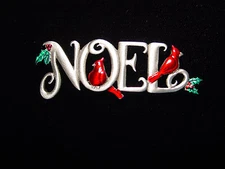 "JJ" Jonette Jewelry Silver Pewter 'NOEL with Cardinals' Christmas Pin