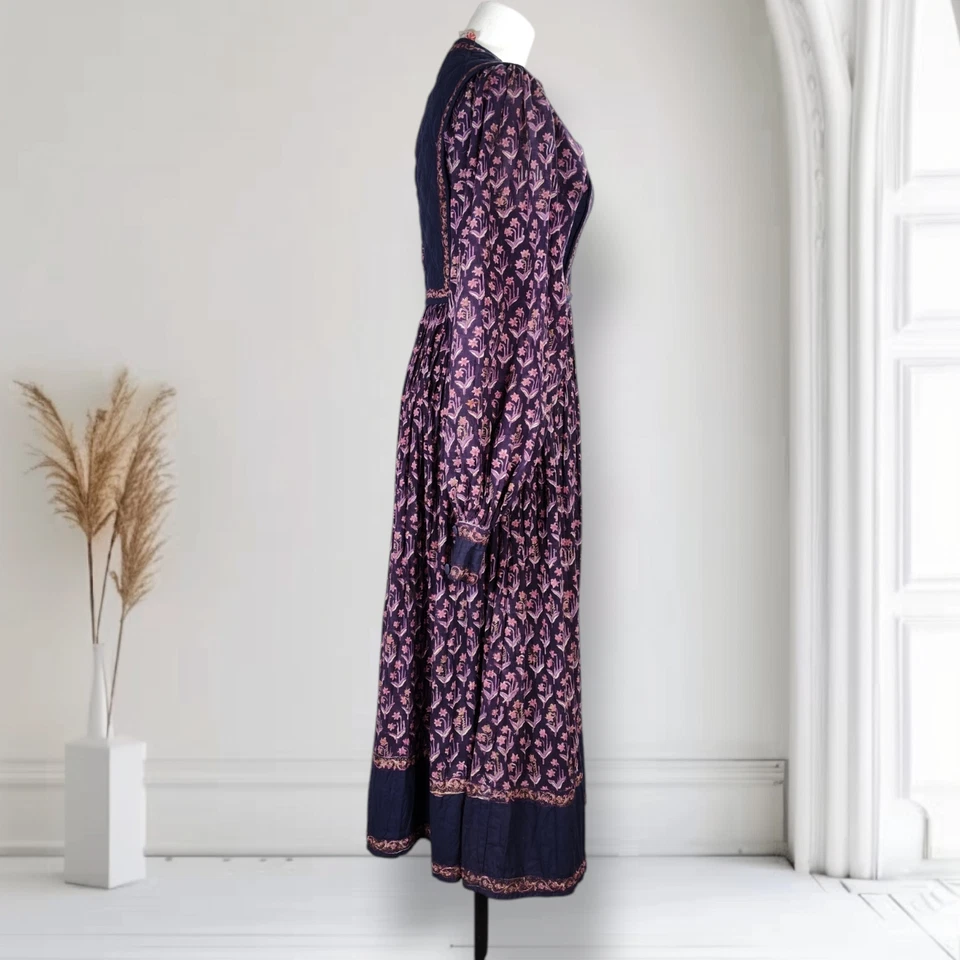 Винтажный 70-х Phool индийский хлопок марлевый блок печати крестьянское платье размер 4 богемное - Изображение 2 из 4