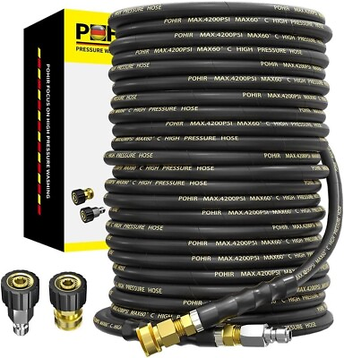 #ad POHIR 100FT 1 4quot; Pressure Washer Hose 4200PSI Flexible Wire Power Extension Hose $79.89