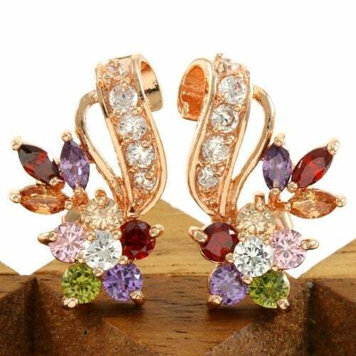 Rose Gold Overlay Beautifully Lab Created Multicolor Stone Earrings - Picture 1 of 12