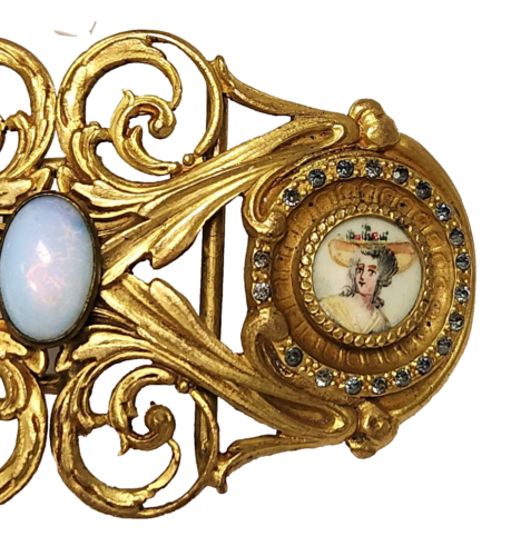 1870's Piel Freres Hand Painted Figural Ladies Paste Sash Belt Buckle France - Picture 4 of 14