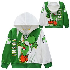 2024 Kids Mario Bros Yoshi Hoodie Cosplay Cartoon Hooded Zipper Jacket Coat Tops