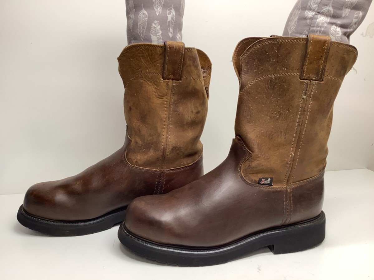 VTG MENS JUSTIN STEEL TOE WORK BROWN BOOTS SIZE 10.5 EE | eBay display picture 1