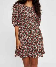 EX DOROTHY PERKINS LADIES RED PINK ROSE PRINT DRESS NEW PETITE FIT (332) SALE