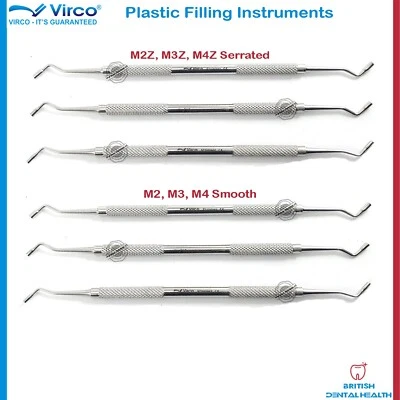 VIRCO UK DENTAL PLUGGERS AMALGAM PLASTIC FILLING SERRATED & SERRETED STAINLESS STEEL SET