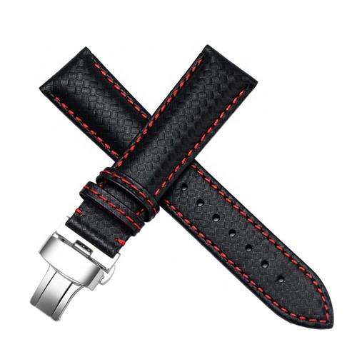 22mm Carbon Fiber Leather Watch Band 