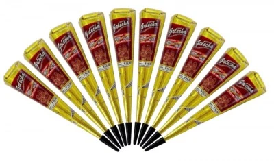 10x Golecha Henna Tattoo Paste Kegel Cones ohne Chemie, No PPD, Rotbraun (250g)