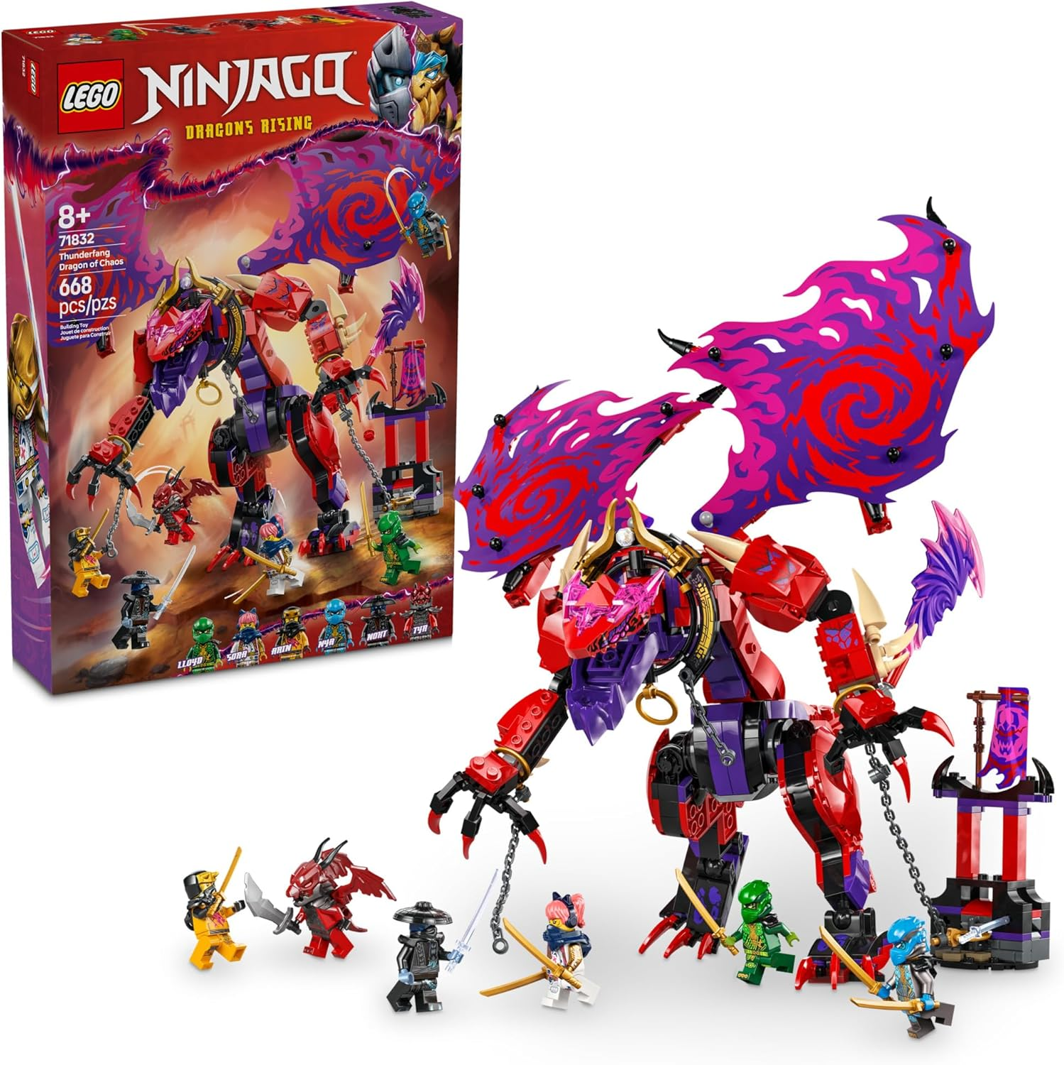 LEGO NINJAGO Thunderfang Dragon of Chaos 71832 Building Kit with 6 Minifigures