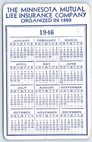 Tarjeta de visita de seguro mutuo de Minnesota 1946 Waterloo, IA calendario de repaso D C50 - Imagen 4 de 4