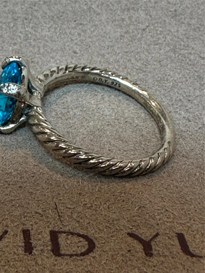 Anel Chatelaine prata David Yurman 8 mm com topázio azul e diamantes - Imagem 4 de 4