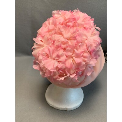Vintage Womens 1960s Pink Floral Hat with Sheer Mesh Union  display picture 1
