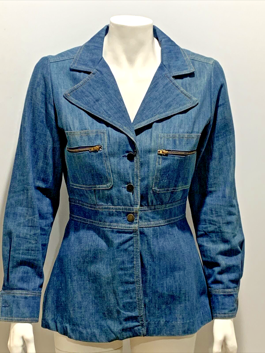 Cute Vintage 1970s Blue Denim Long Sleeve Women's Jean Jacket  7/8-EUC