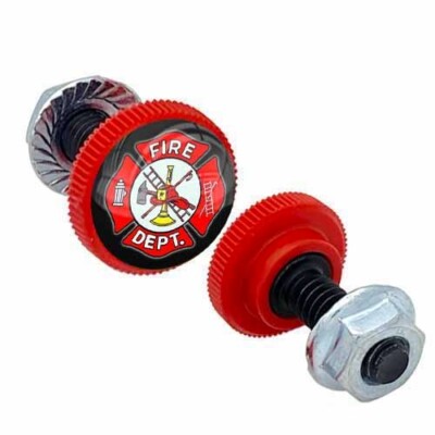 2 SM Black Knurled - License Plate Frame Fastener Tag Bolts - RED DEVIL 1%ER