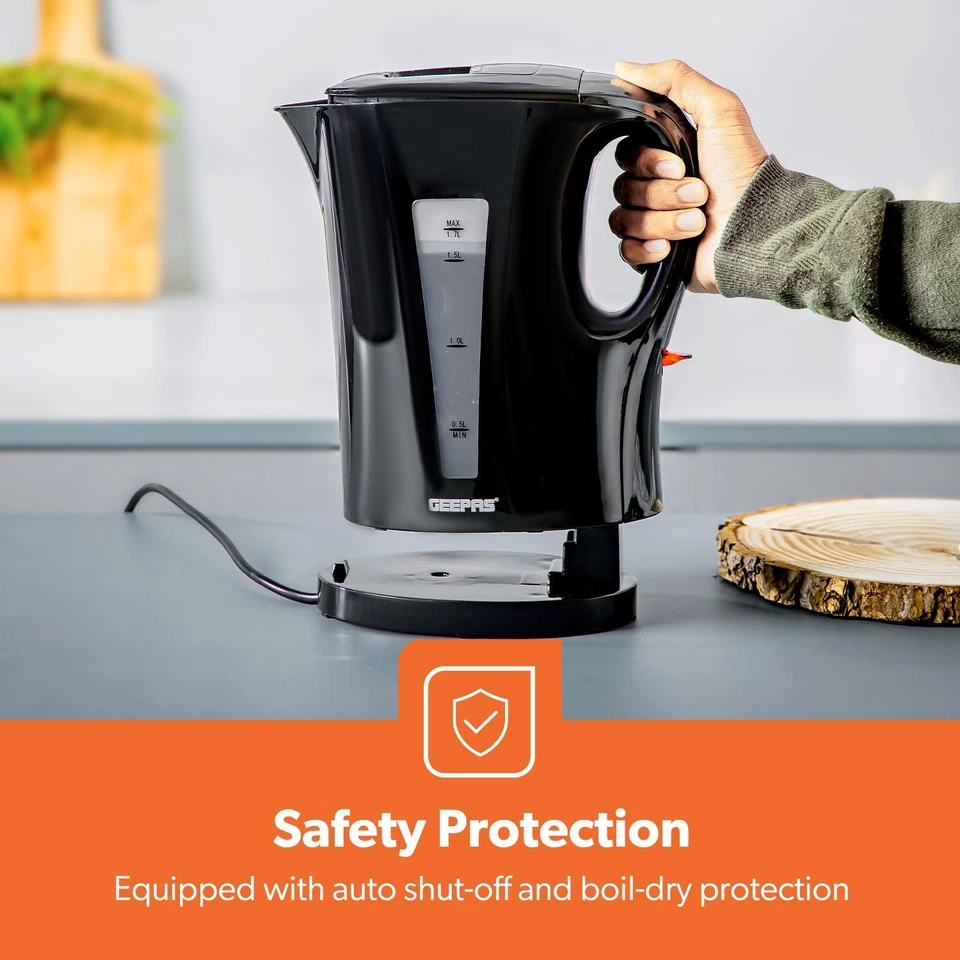 2200W 1.7L Electric Kettle & 650W 2 Slice Bread Toaster Kitchen Combo Set Black - Image 3 of 4