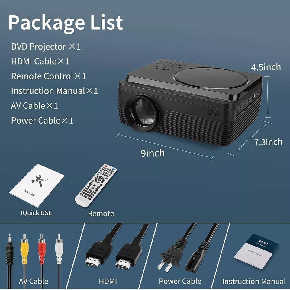 DVD Projector Portable Built in DVD Player HD 1080P Supported Movie ...