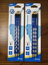Deli Graphite Pencils 2 Pack (3pc) Hexagonal Shape HB Pencil w/ Grip Guide