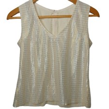 Vintage Homemade Women's Shirt Gold Silver Sleeveless Retro Disco Fancy Slvless